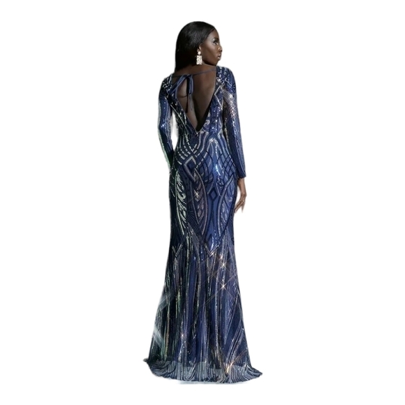 Sophisticated Long Sleeve High Neckline Sequin Formal Gown
